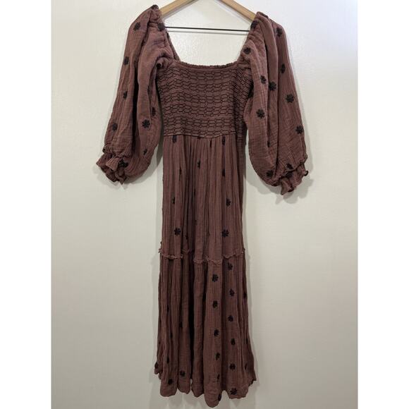 Free People Dahlia Embroidery Maxi Dress XS Gauze Boho Cottagecore Prairie Fairy - Picture 2 of 16